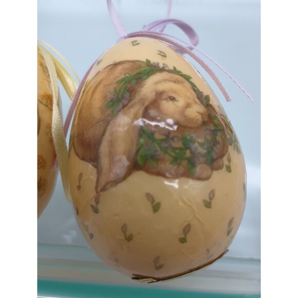 2 Vintage Paper Mache Bunny Easter Eggs 1989 Dakin Ornaments - Picture 3 of 8